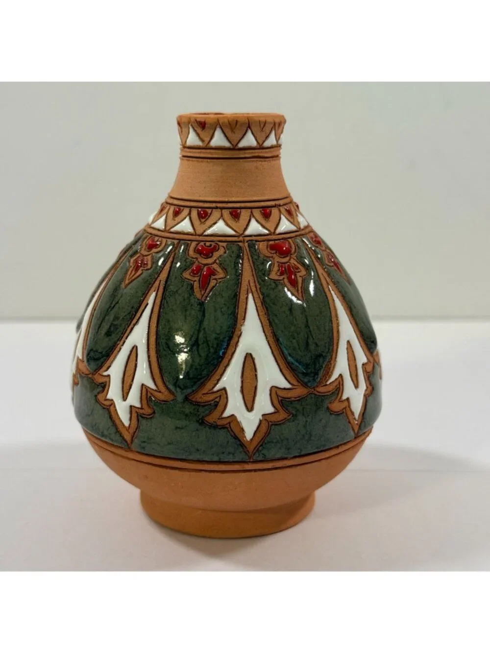 Vintage Bonis Pottery Greece Handmade Enamel Terracotta Clay Flower Vase - Picture 6 of 10